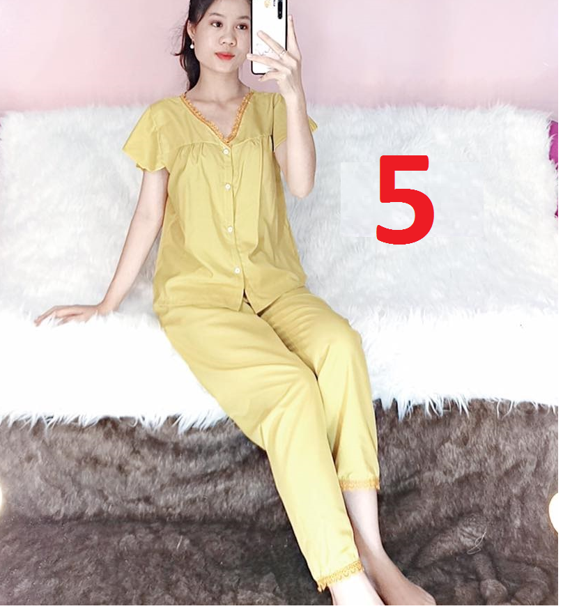 Bộ pijama kate lụa phối viền ren - quần dài tay ngắn - ảnh thật - 40 đến 65kg
