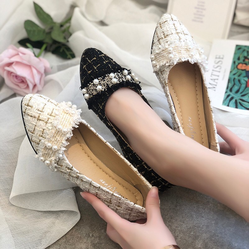 [Hoàn tiền 15%]SALE Giày bệt búp bê nữ phối dạ xinh xắn Hàng Quảng Châu cao cấp CC11