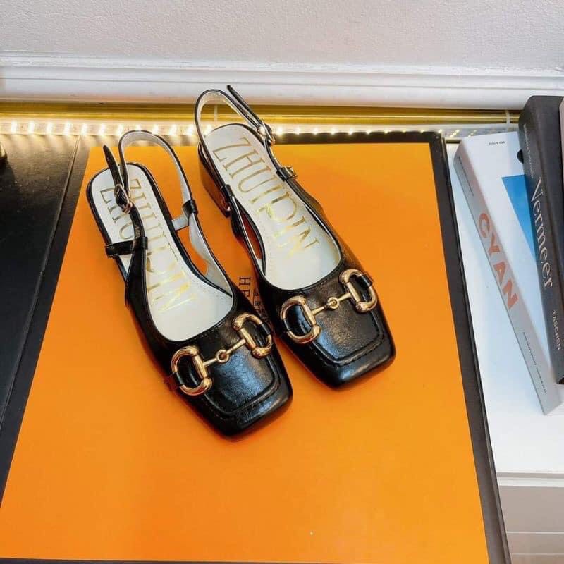 Sandal mũi vuông da mềm khoá sắt gót 3 phân cao cấp