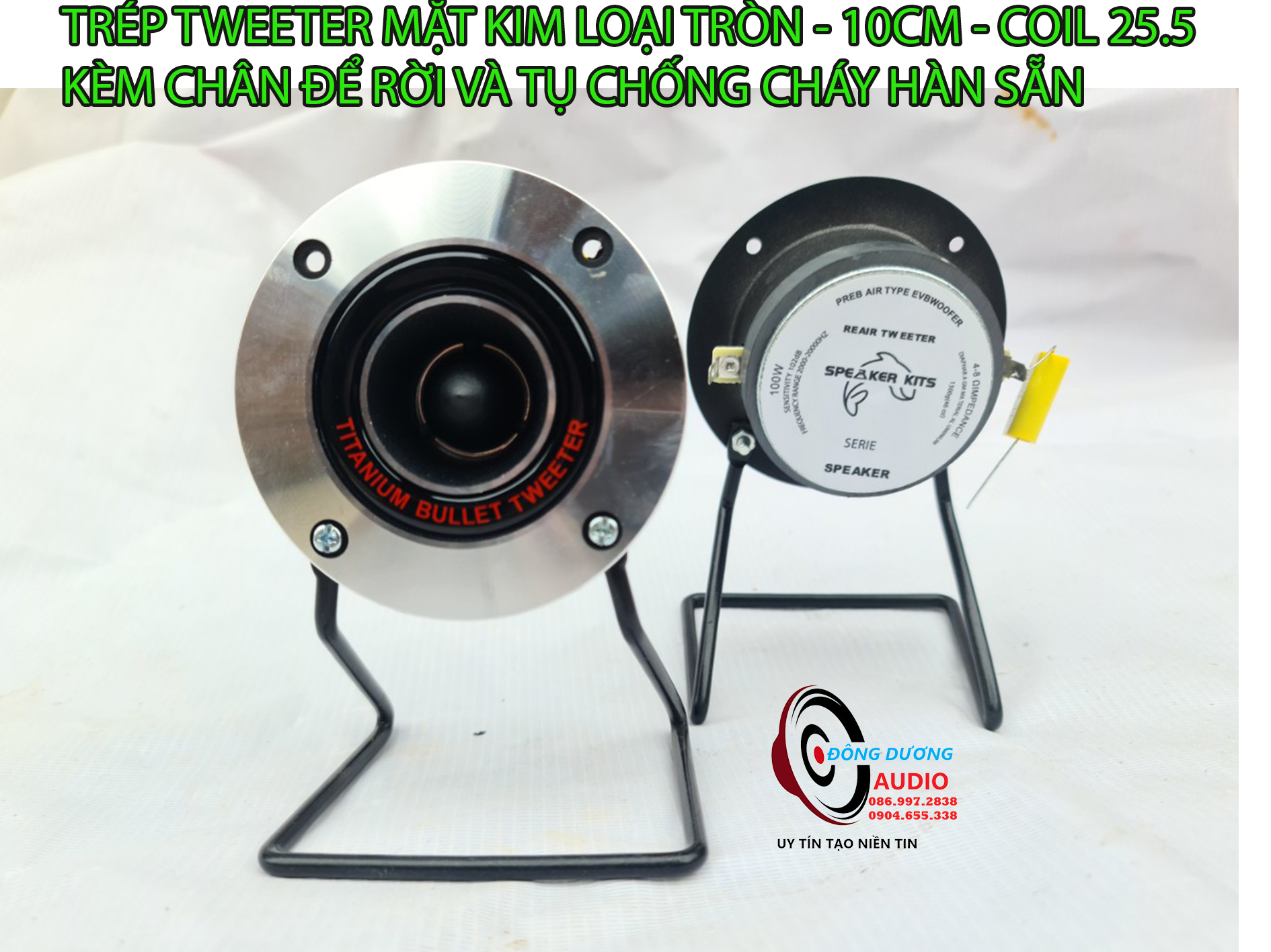 Loa trép tweeter mặt kim loại 10cm coil 25,5mm - kèm chân tặng tụ