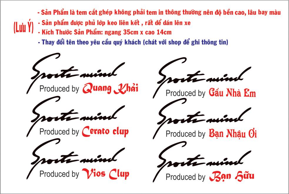 Tem Sport mind( thay đổi chữ theo yêu cầu)