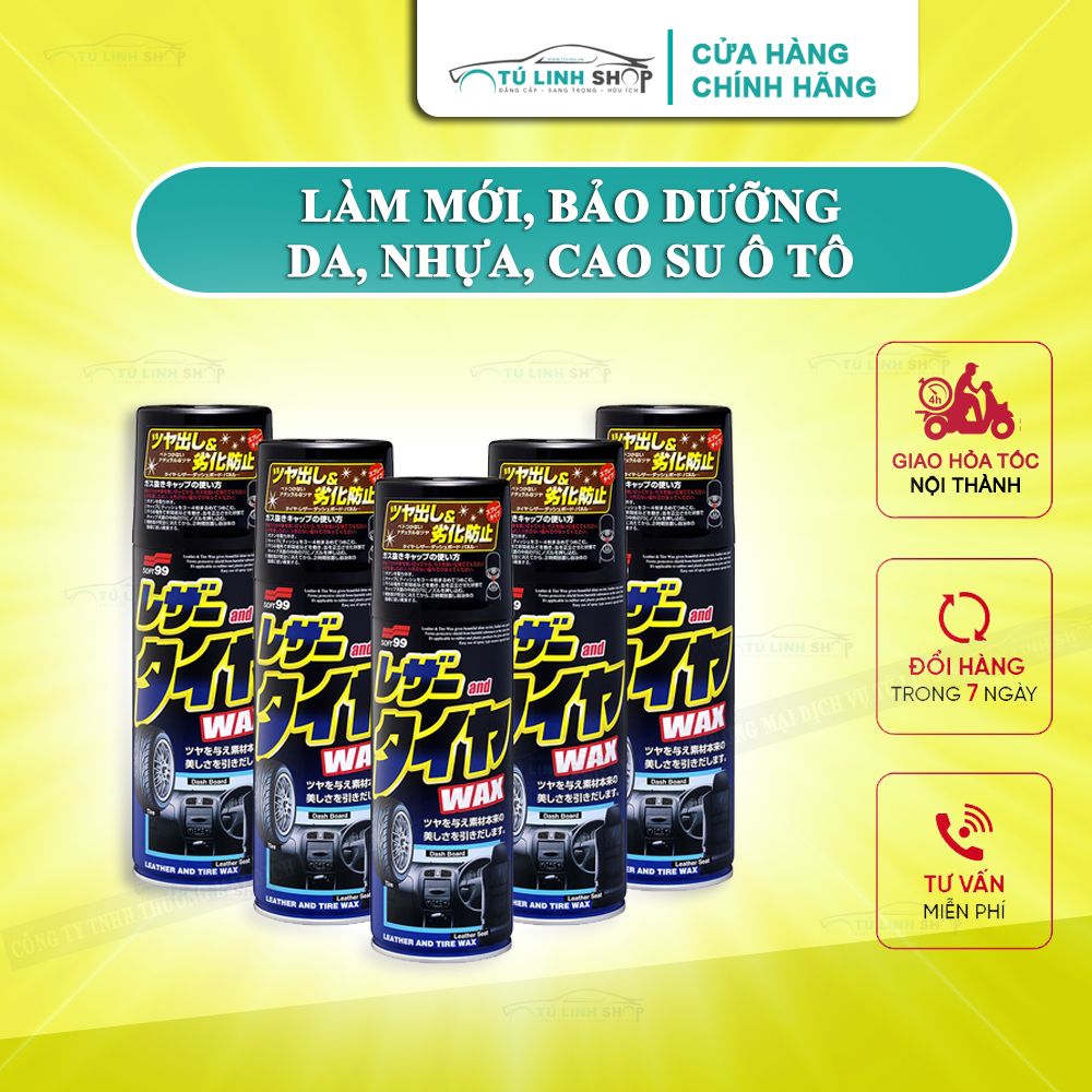 Chai xịt làm mới và bảo dưỡng Nhựa Cao su ô tô LEATHER TIRE WAX - SOFT99 (JAPAN)