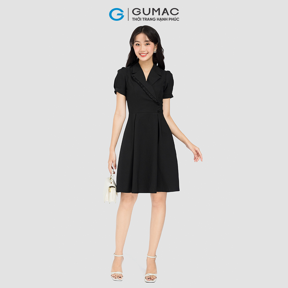 [15 - 17.5 | TẶNG QUÀ đơn từ 499K] Đầm form A GUMAC, đầm cổ vest phối bèo DC08029