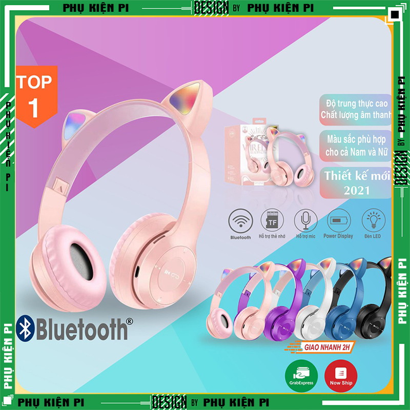 Tai Nghe Mèo Bluetooth , Headphone p47 - Tai Mèo Dễ Thương Có Mic