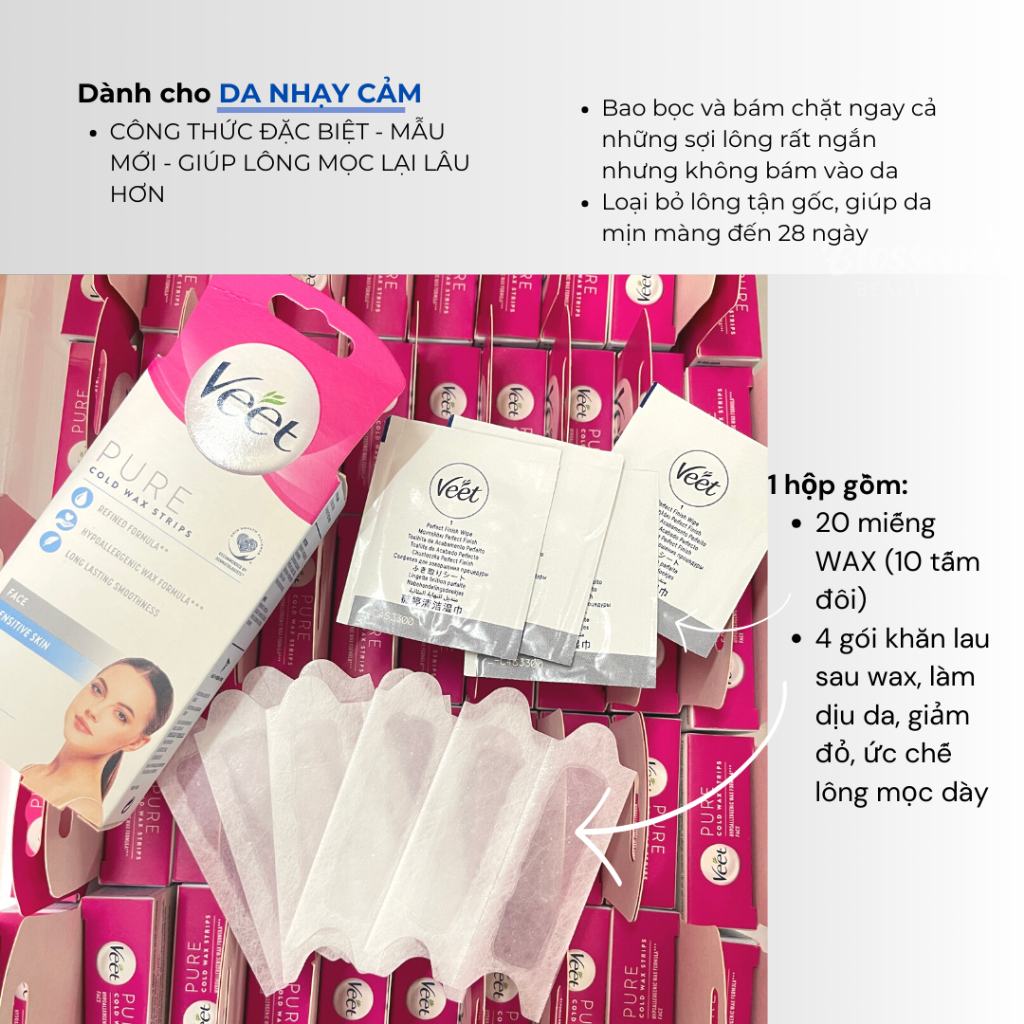 Miếng dán tẩy lông WAX lông mặt ria mép VEET