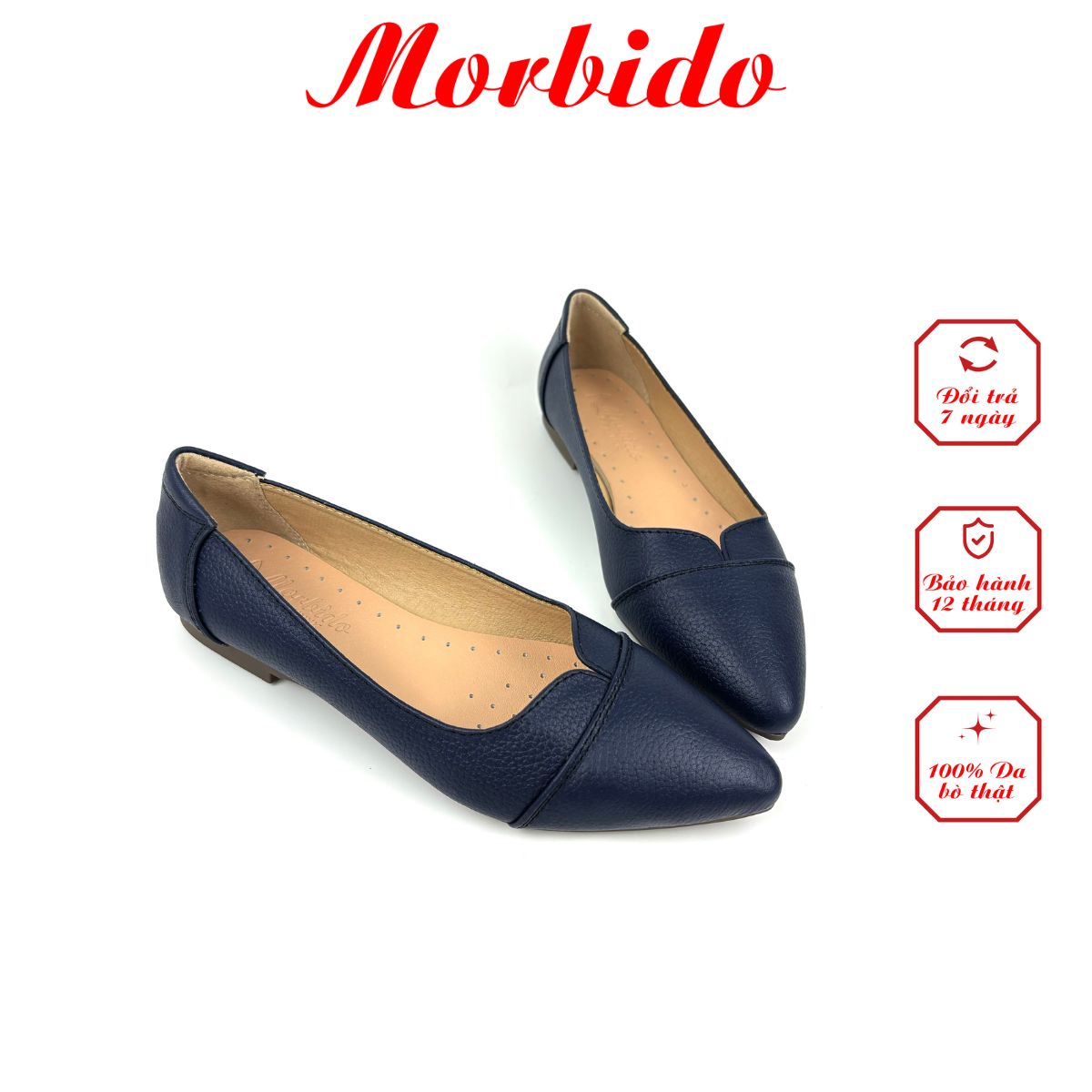 Giày Búp Bê Da Thật Mũi Nhọn Cổ Tim Morbido M104 – Giày trơn Đế bệt 1p