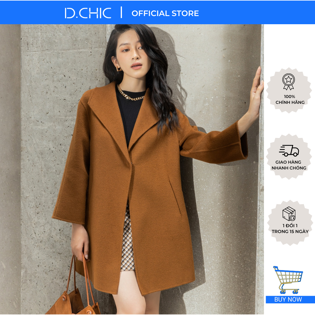 D.CHIC Áo dạ HANDMADE 2022 cổ bẻ ve to 2 túi chéo MS: 980152