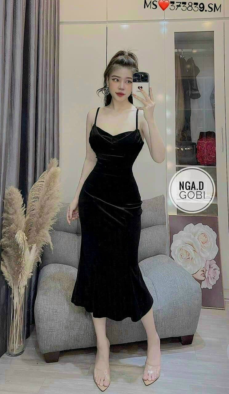 Đầm nữ thời trang mặc đi tiệc, đầm nữ maxi body nhung tuyết có mút váy đuôi cá đi tiệc sang chảnh