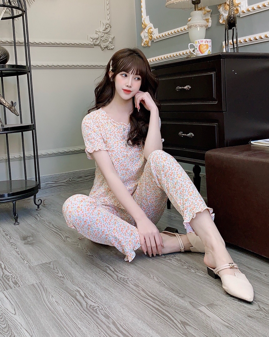 Bộ  mặc nhà 6 cúc cộc tay chất lụa mềm đẹp