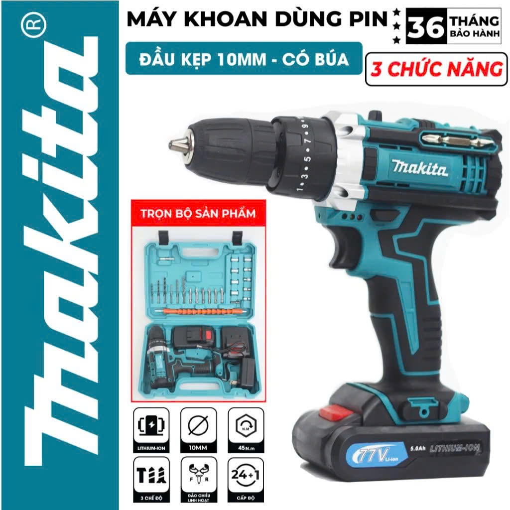 Máy khoan pin cầm tay - máy khoang pin cầm tay nhật - Bộ Máy Khoan Dùng Pin 5 Cell 72V Makita - Hàng Chuẩn Lõi Đồng - Chuyên Công Trình, Nhà Cửa Siêu Khỏe TỔNG KHO VDVA