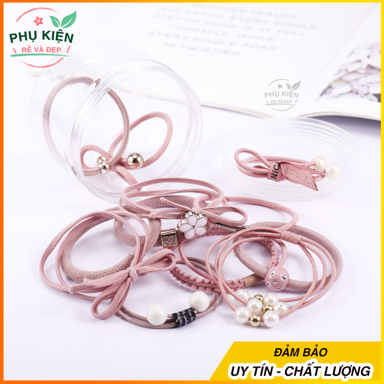 Set 12 thun cột tóc Hàn Quốc dễ thương - Gồm hộp