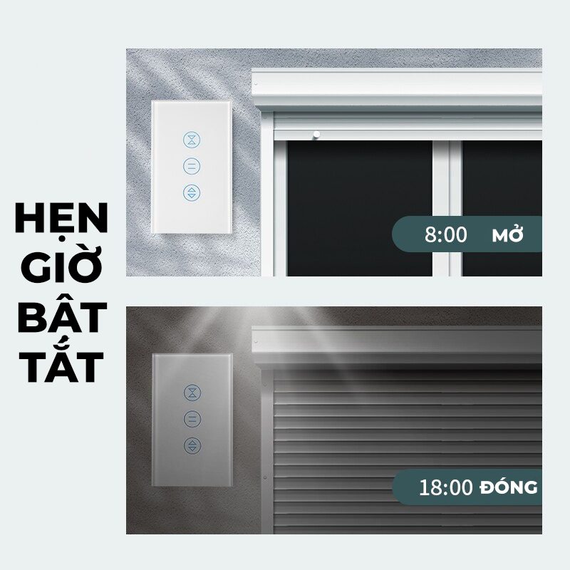 Công tắc cửa cuốn Tuya Wifi/ Zigbee Akia - Điều khiền từ xa, Hẹn giờ bật tắt, Kết nối app Smart Life, viền nhôm mặt kính cảm ứng