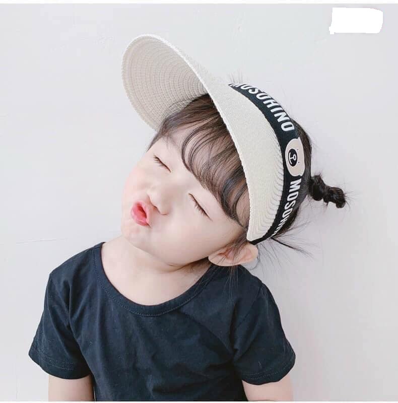Mũ cói nửa đầu vành rộng cho bé gái