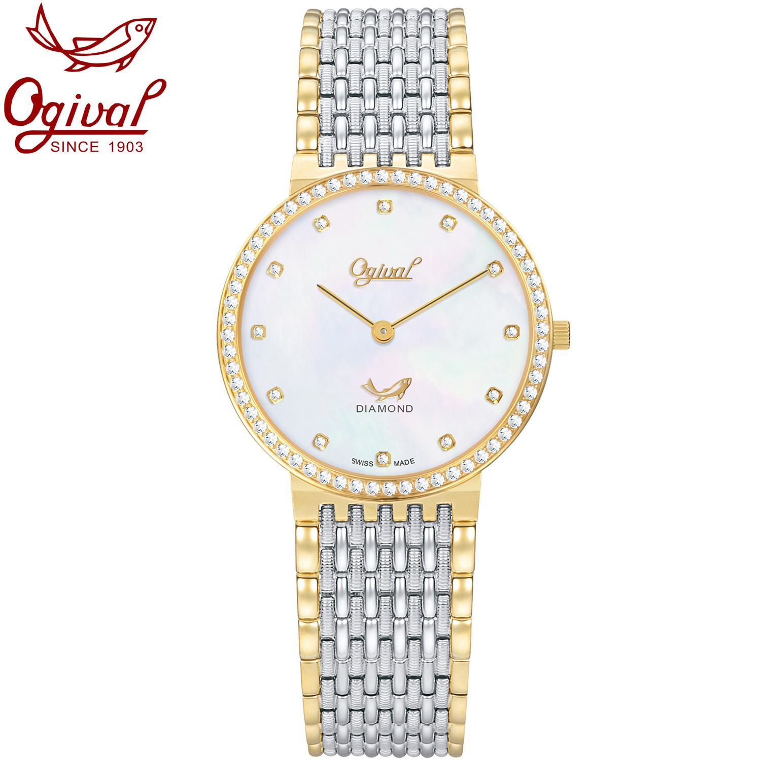 Đồng hồ nam mặt kính sapphire Ogival OG385-022DGSK khảm trai trắng