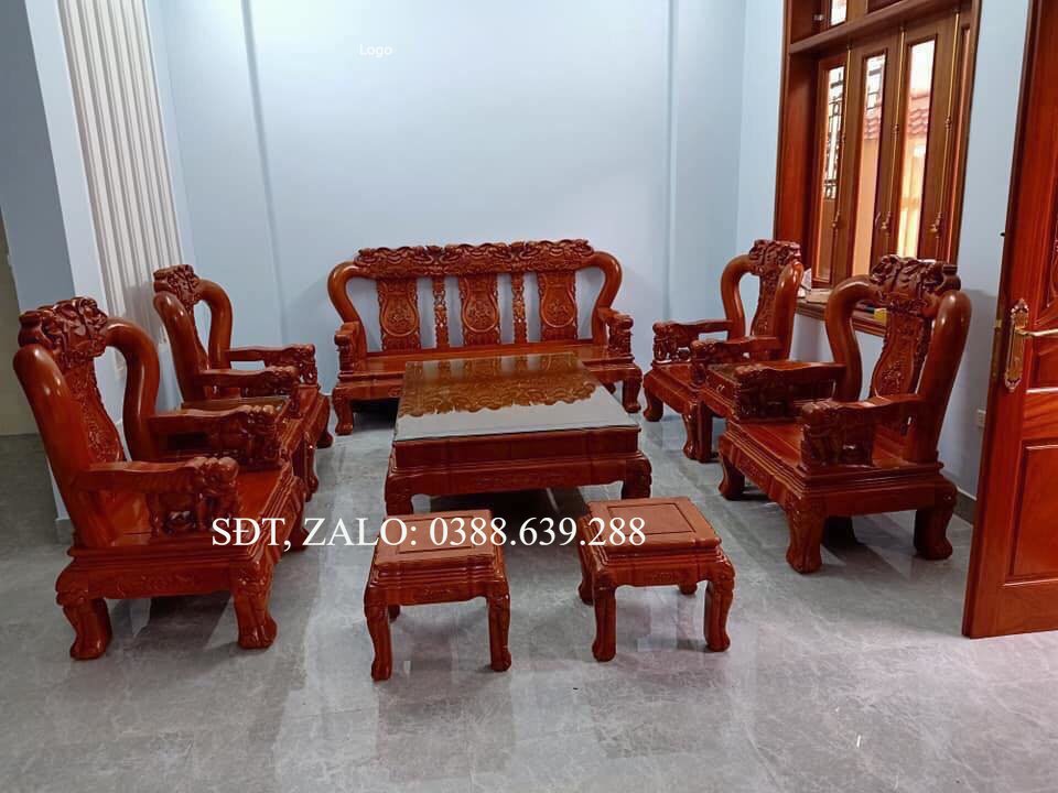 Bộ bàn ghế quốc voi tay 12 bộ 10 món gỗ hương đá