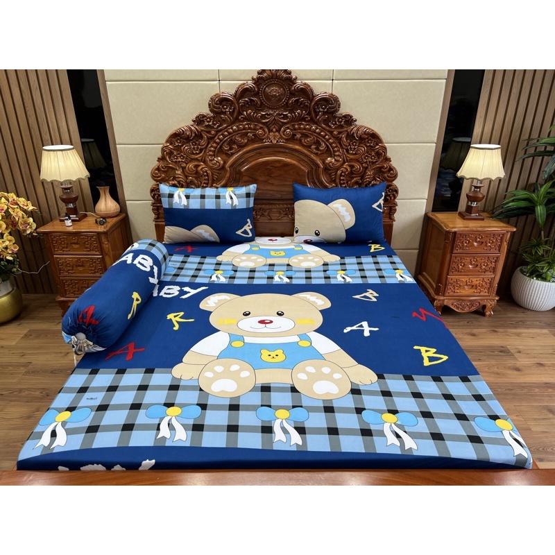 Bộ ga gối thun hàn quốc Gấu Baby dễ thương