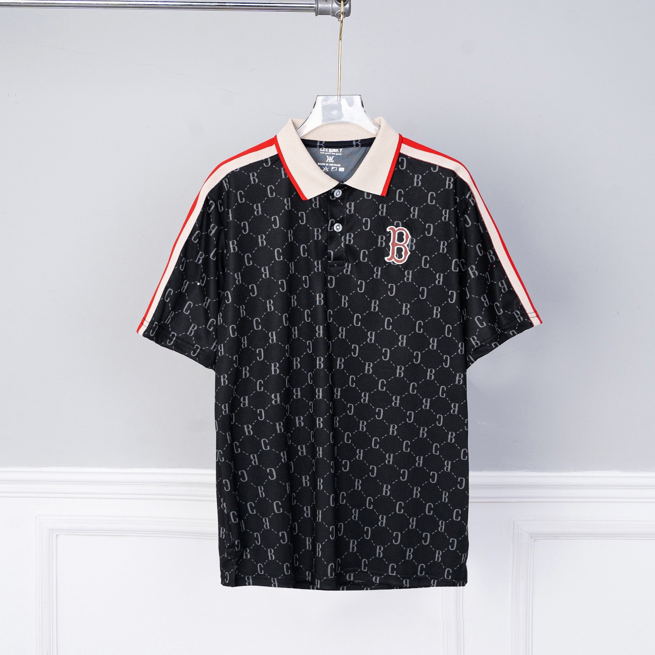 Áo Polo thêu chữ B, Áo polo nam, Áo thun có cổ, Áo Polo viền đỏ nam, chất liệu cotton co dãn 4 chiều