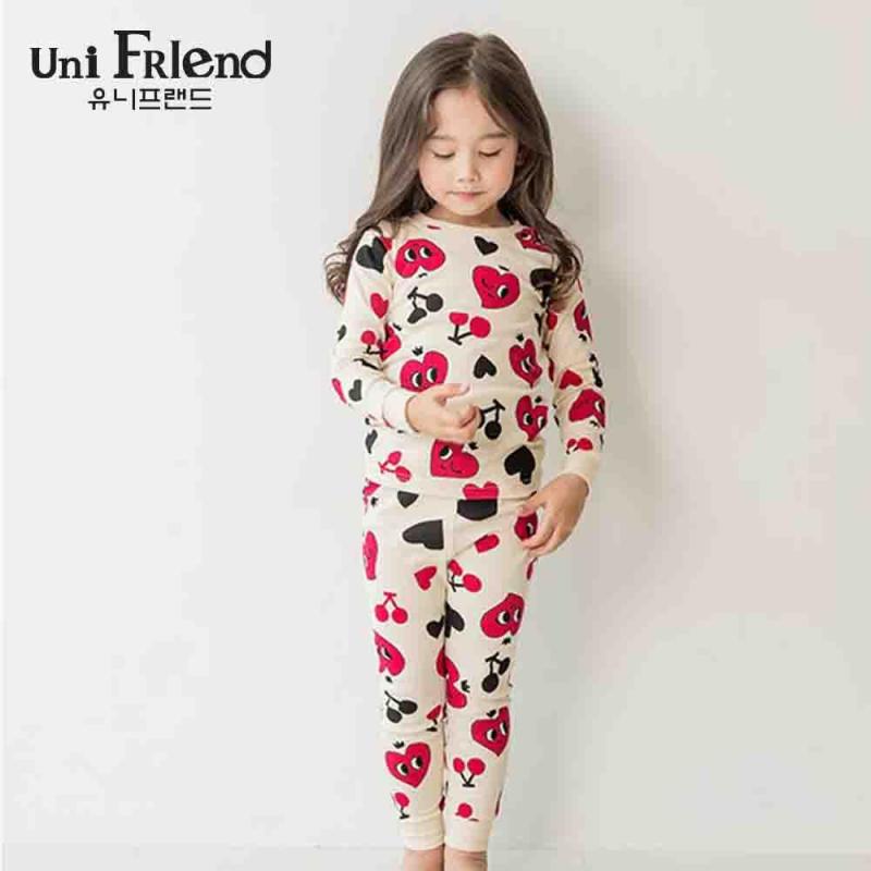 Nơi bán Đồ bộ mặc nhà bé gái Unifriend thun dài hoạ tiết trái tim U8FWTD04