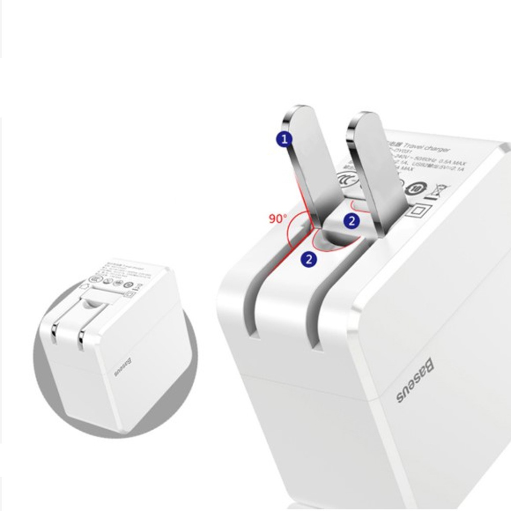 Củ sạc 3.4A Baseus Mini Square Dual-U chuôi dẹt 2 cổng USB cao cấp cho Smartphone