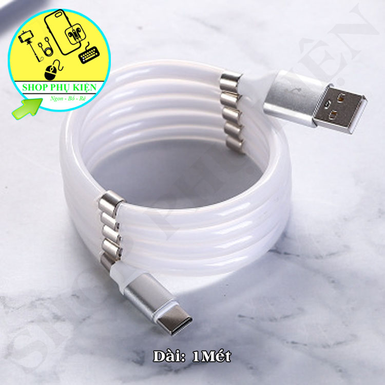 Dây Sạc Nam Châm Gấp Gọn, Dây Sạc Chống Rối, Cáp Sạc Nhanh đầu micro usb, type c, Lightning dành cho Android / iOS