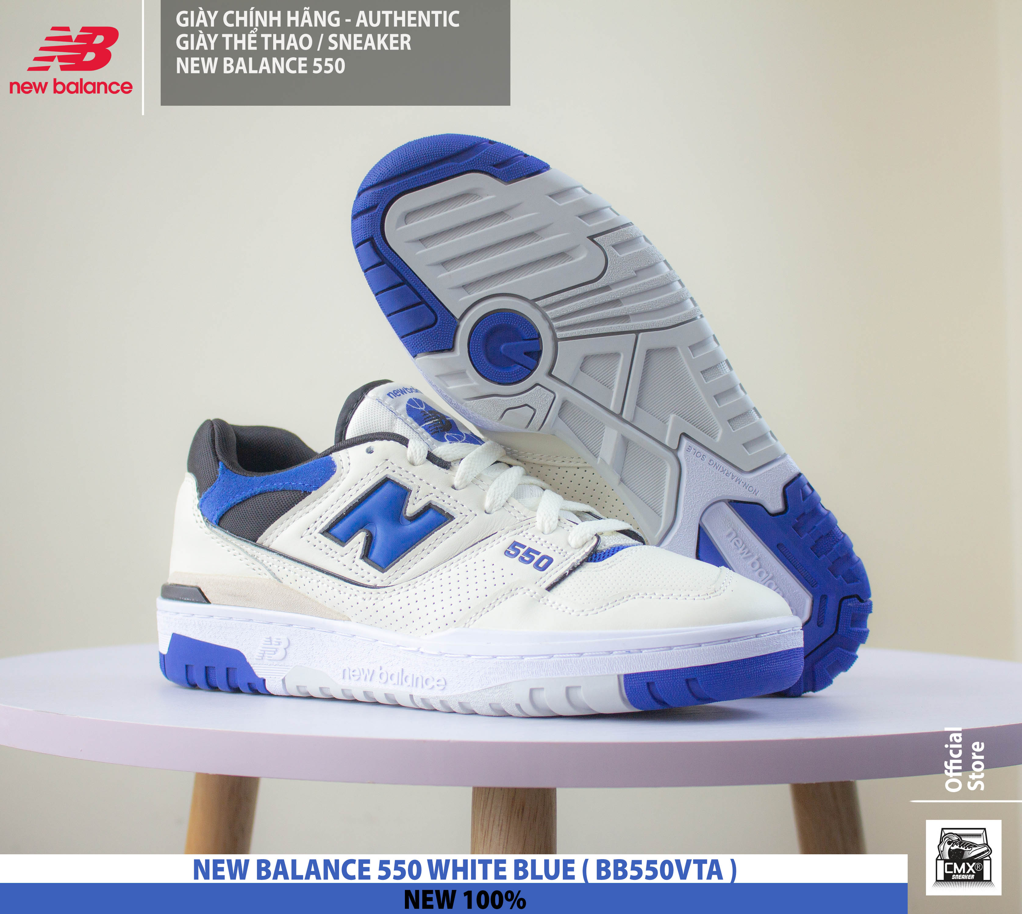😘 [ HÀNG CHÍNH HÃNG CÓ SẴN ] Giày New Balance 550 WHITE BLUE ( BB550VTA ) - AUTHENTIC 100%