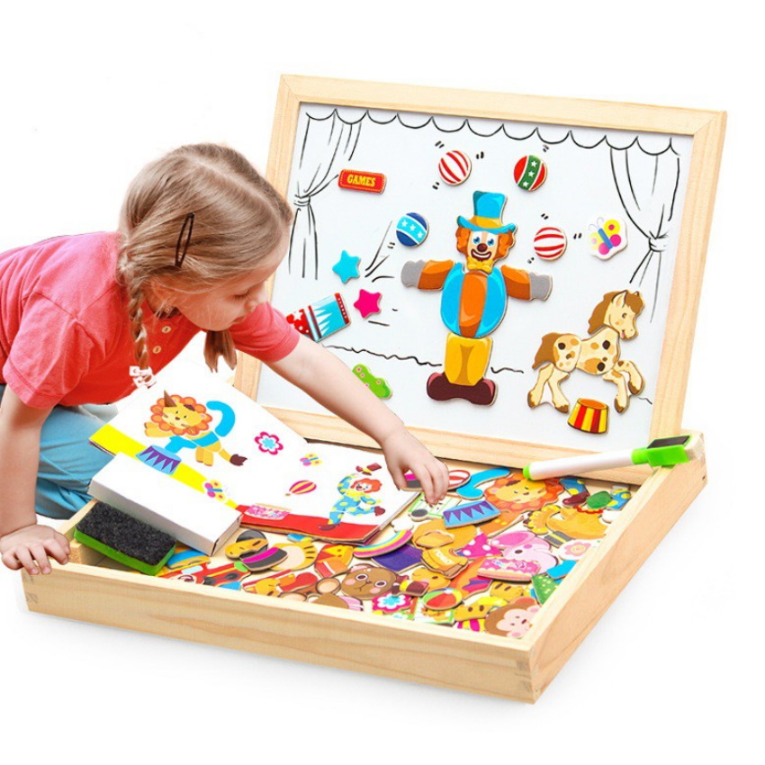 Ghép Hình Nam Châm♥FREESHIP♥Đồ Chơi Giáo Dục Bộ Tranh Ghép Nam Châm 2 Mặt Bằng Gỗ Cho Bé Sáng Tạo