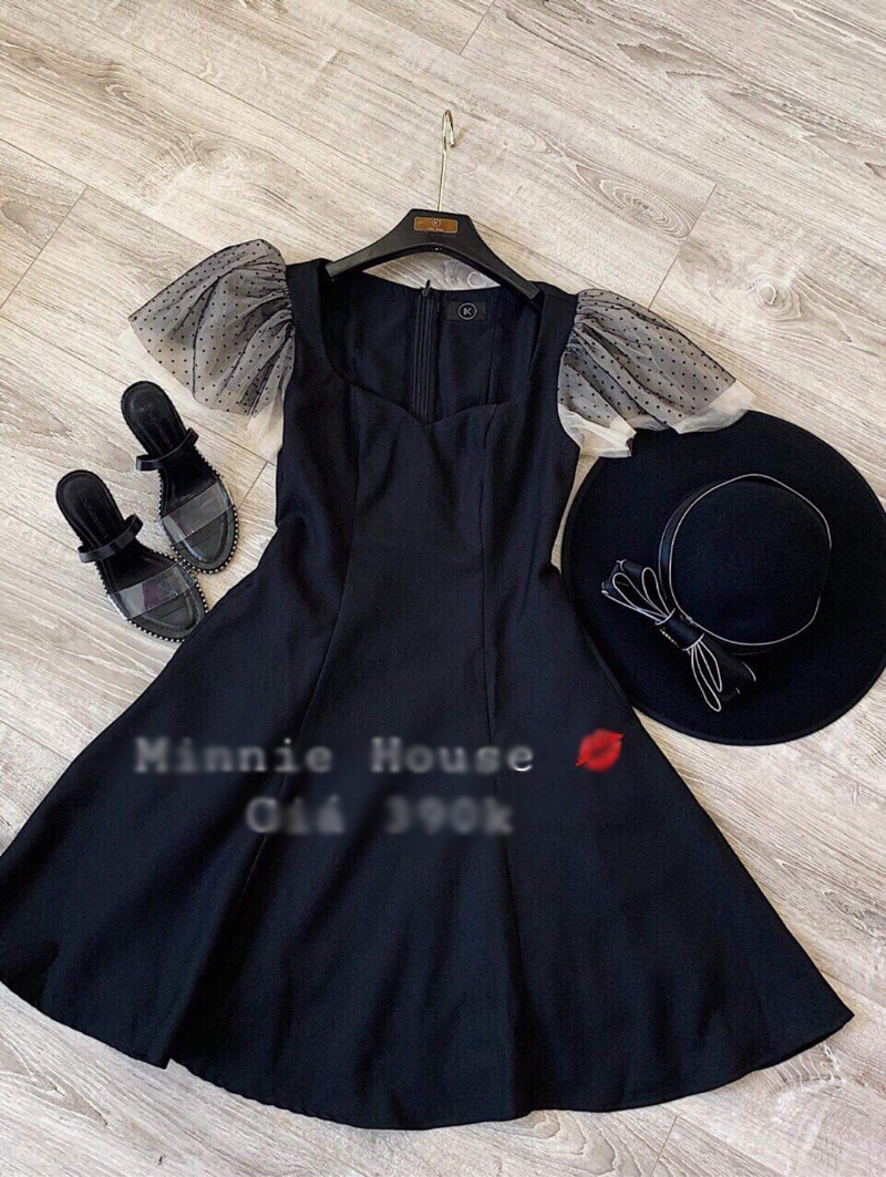 Đầm Nữ Xòe Phối Lưới Tay Thời Trang  Mới Pk Đ37