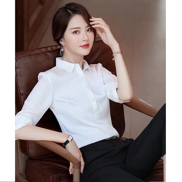 Áo Sơ Mi Nữ Công Sở Tay Lỡ Cài Nút Ngực