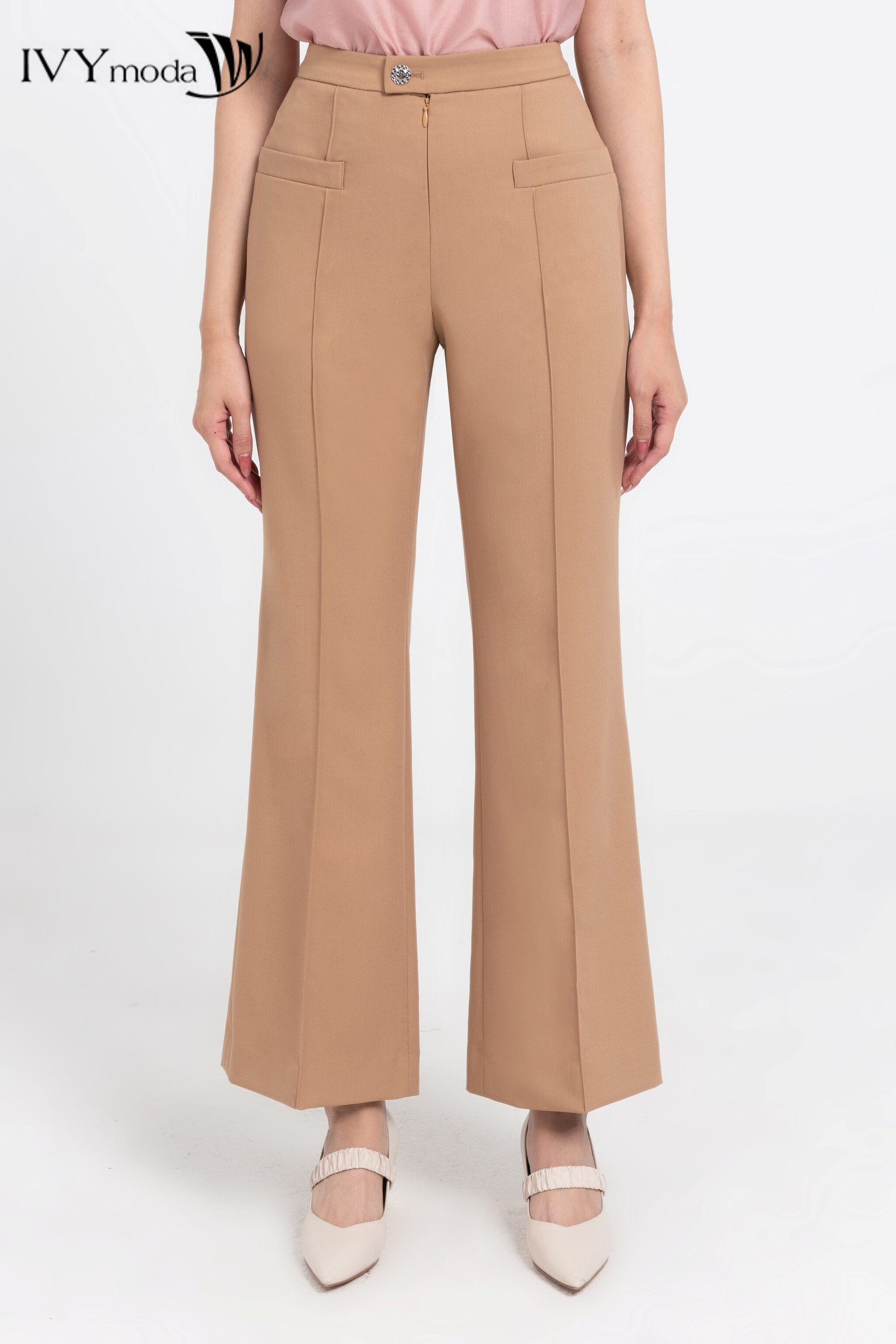 Quần ống loe may ly giữa IVY Moda MS 22M8048