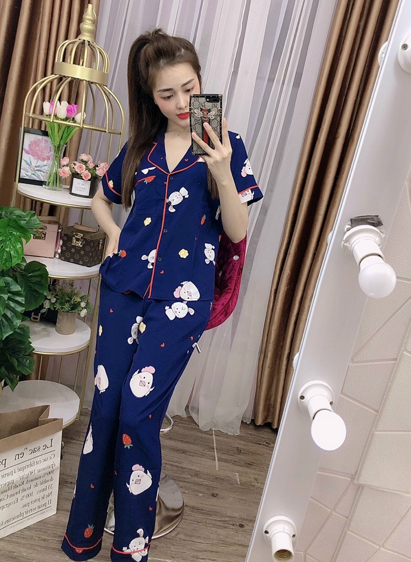 Sét bộ mặc nhà tay lỡ quần dài họa tiết hoạt hình siêu cute