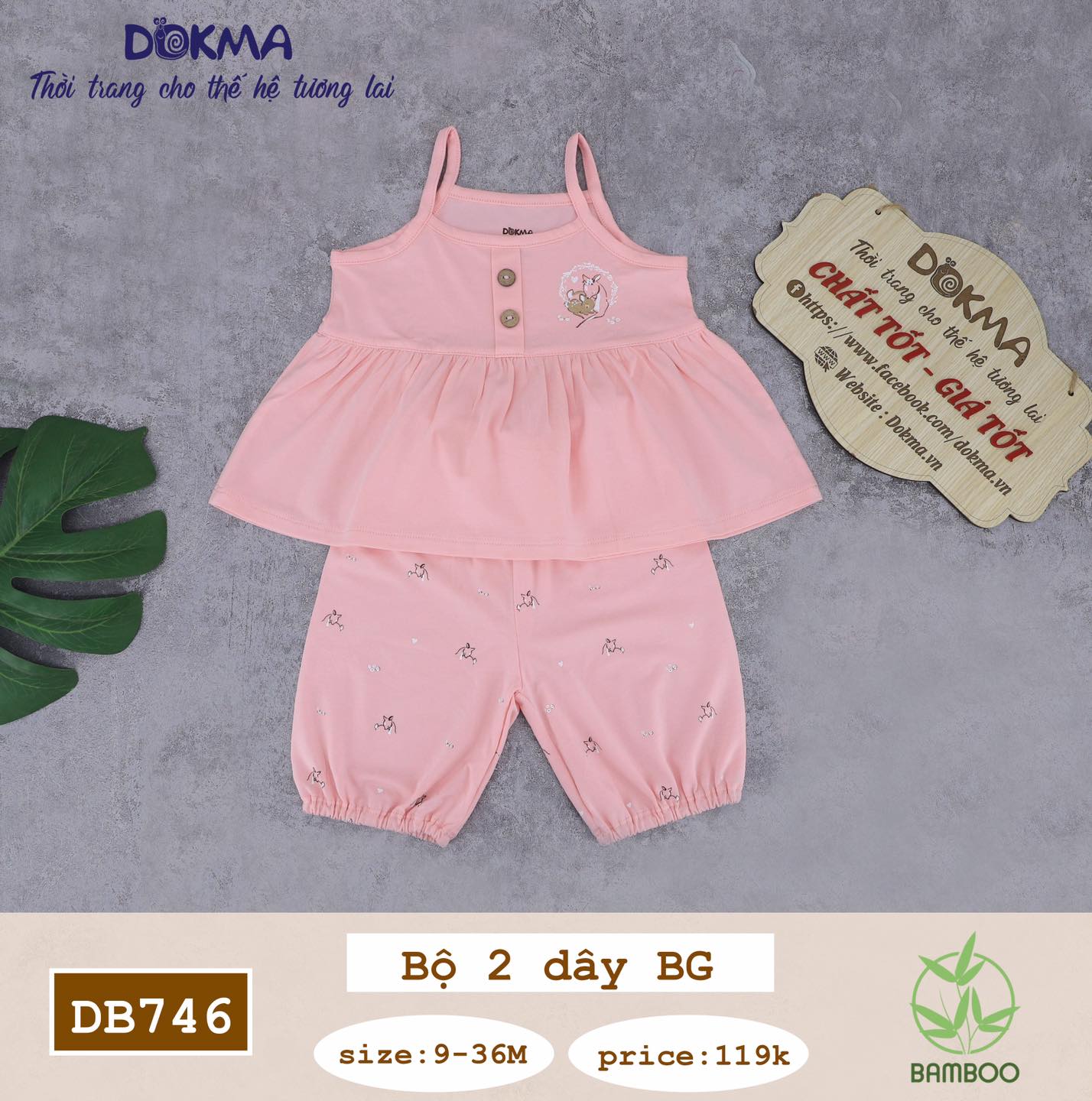 Bộ 2 dây sợi tre mềm mát bé gái Dokma DB746