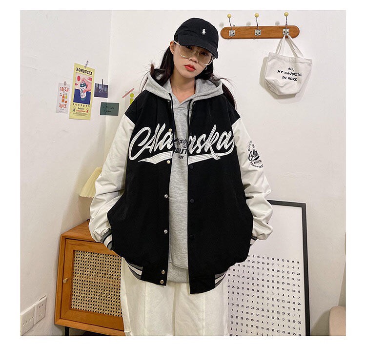 Áo khoác bomber form rộng hàn quốc họa tiết chữ MASKA/ Áo khoác mùa động dáng thụng tay bồng ulzzang - kudoshop
