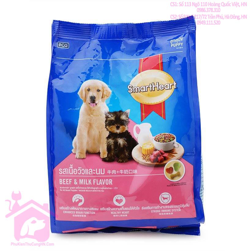 Thức ăn cho chó con Smart Heart Puppy 1.5kg vị thịt bò và sữa