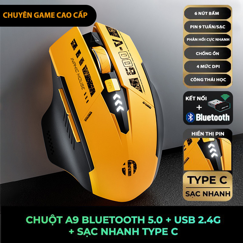 Chuột không dây bluetooth sạc pin SIDOTECH A10 Tết silent giới hạn gaming 6 nút bấm pin 3 tháng 5 mức điều chỉnh DPI tốc độ phản hồi cao công thái học chống mỏi tay cho laptop máy tính - Hàng chính hãng