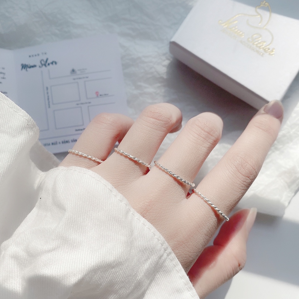 Nhẫn bạc nữ 925 Miuu Silver xoắn đơn giản, thời trang