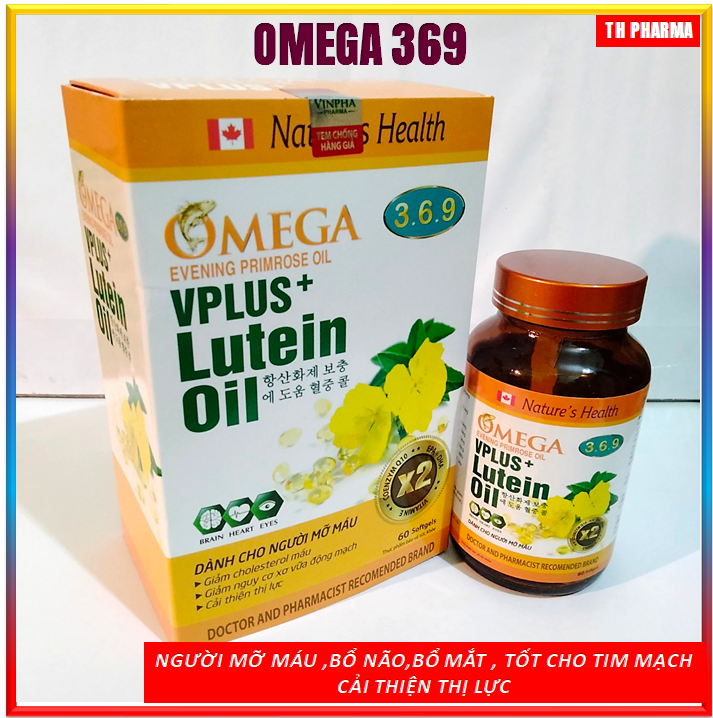 Viên Uống Dầu Cá Omega 369 VPlus Lutein Oil -Thành Phần từ Dầu Cá ,Dầu Hoa Anh Thảo ,Dầu Gấc ,Lutein Giúp Bổ Sung Lutein,Giảm Mỡ Máu ,Bổ Não , Giảm Nguy Cơ Mắc Bệnh Tim Mạch Do Xơ Vữa Động Mạch,Cải thiện Thị Lực, Tốt cho mắt