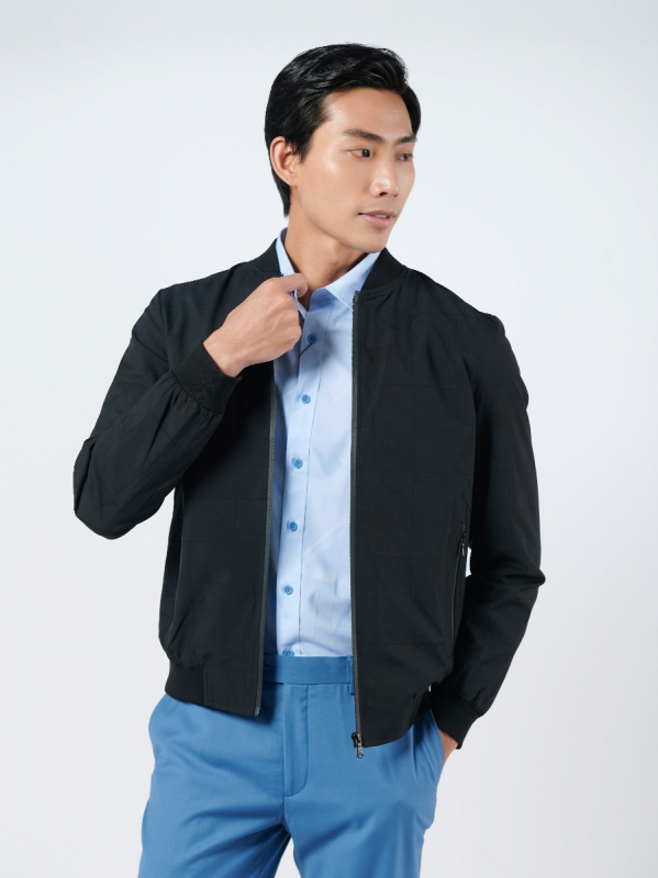 Owen - jacket regular fit jk220718 màu đen chất liệu polyester