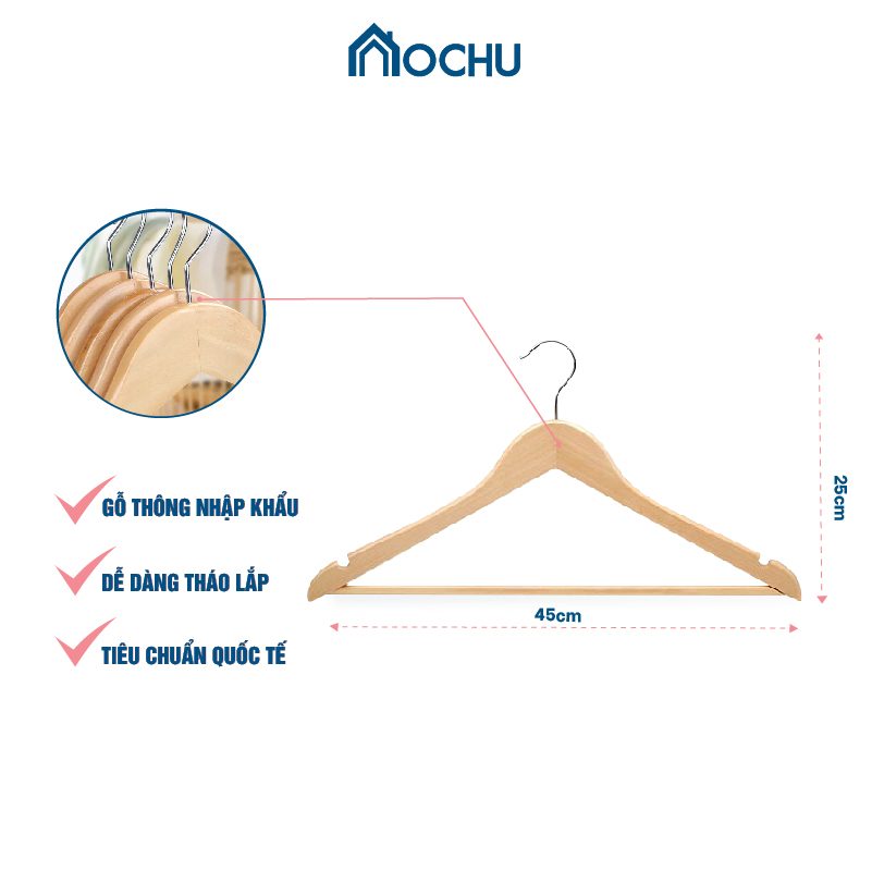 Combo 10 Móc Gỗ Treo Quần Áo OCHU