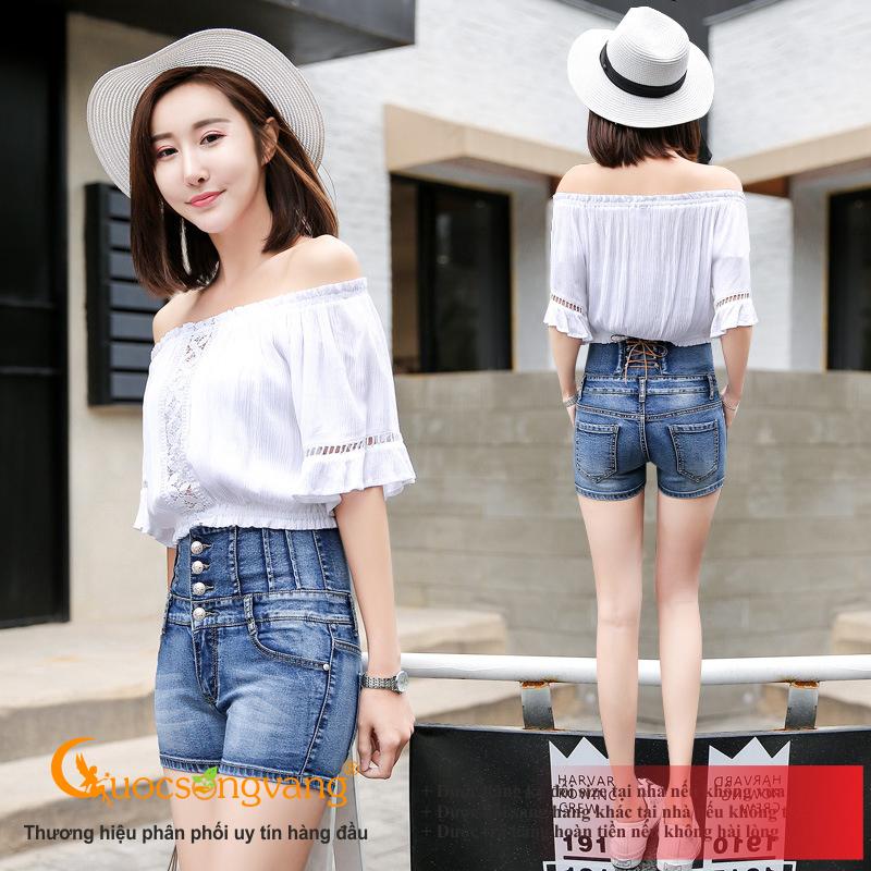 Quần sooc jean nữ co giãn quần short nữ lưng cao nhiều nút GLQ031 Cuocsongvang