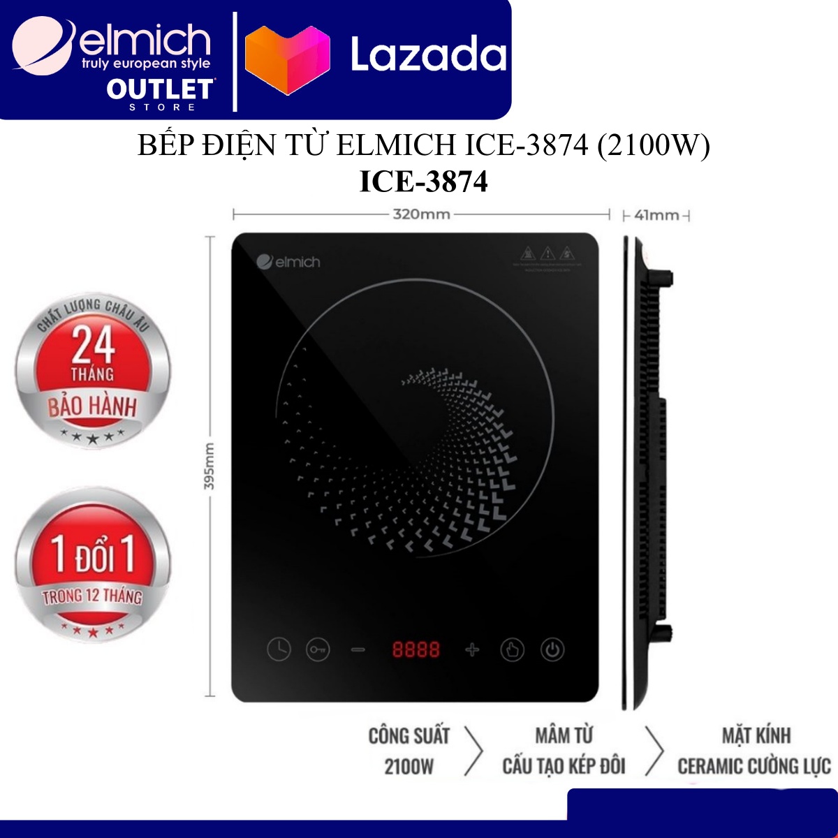 Bếp điện từ Elmich ICE-3874 ( Điện áp 220V - Công suất 2,100W - BH 24 tháng)