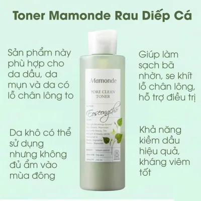 Nước Hoa Hồng Rau Diếp Cá Mamonde Pore Clean Toner 250ml.