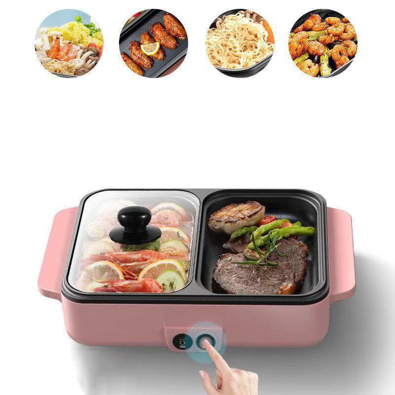 Bếp Nướng Lẩu 2 In 1 Mini Gia Đình- Bếp Điện Đa Năng  Nồi Lẩu Nướng Hàn Quốc Thông Minh 2 Ngăn Chống Dính Tiện Lợi 2-5 Người Ăn Tiết Kiệm Năng Lượng