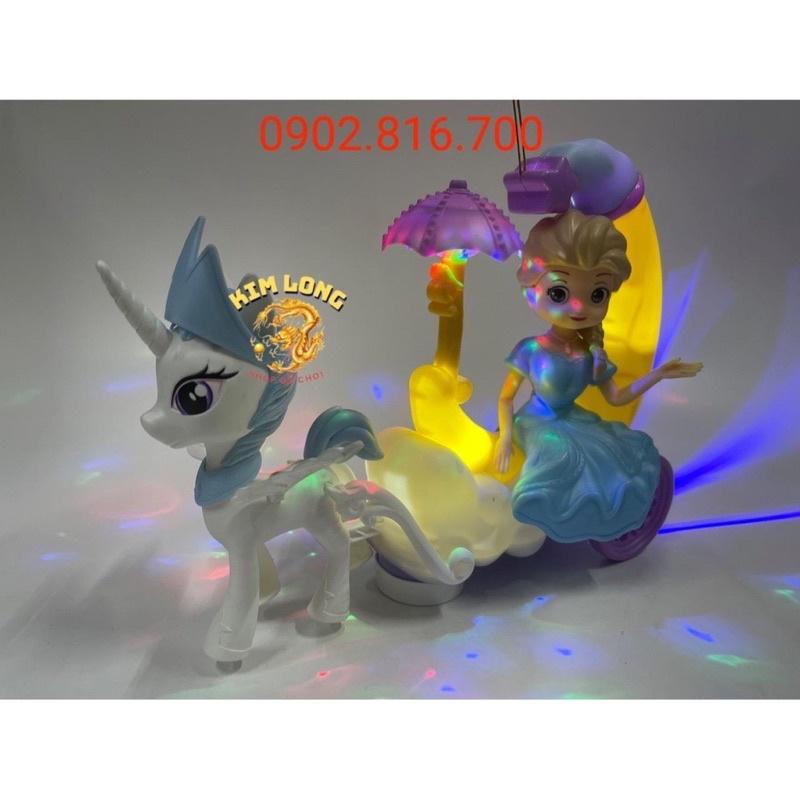 Đồ chơi lồng đèn trung thu cho bé gái hình ngựa pony kéo xe chở công chúa sofia và elsa tặng pin nhạc đèn