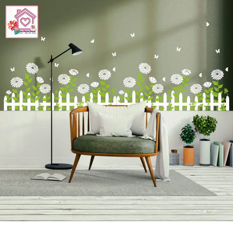 Decal dán tường chân tường Hàng rào hoa SK7189DS trang trí tường phòng khách phòng ngủ - Sticker - Miếng dán tường - Hình dán