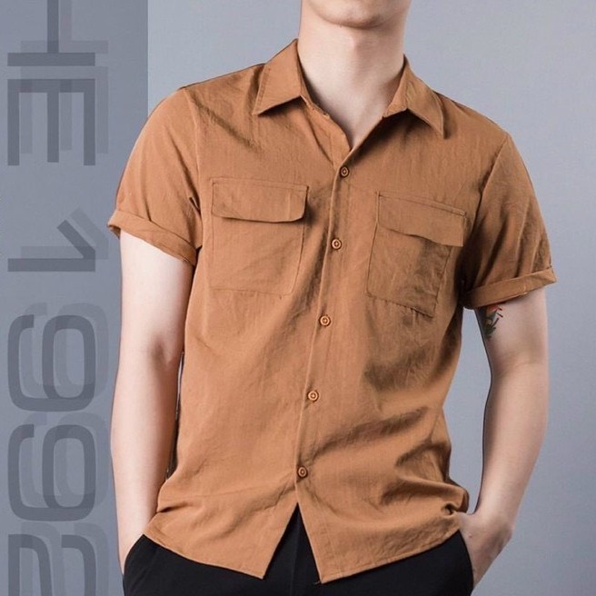 Áo sơ mi nam cộc tay phối túi chất đũi mặc cực mát - 𝑨𝒓𝒖 𝑺𝒉𝒐𝒑