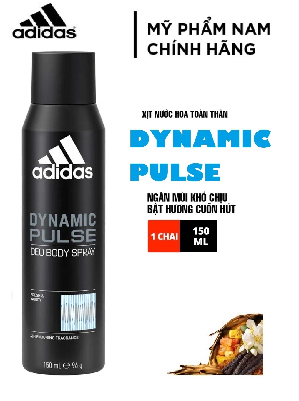 Xịt khử mùi toàn thân cho nam Adidas Dynamic Pulse - 150 ml