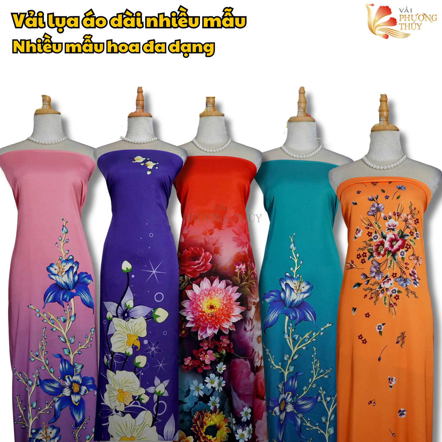 Vải áo dài đa dạng mẫu chất vải lụa bảo anh co giãn họa tiết hoa nhí, bông tà khổ ngang 1m50 Phượng Thúy