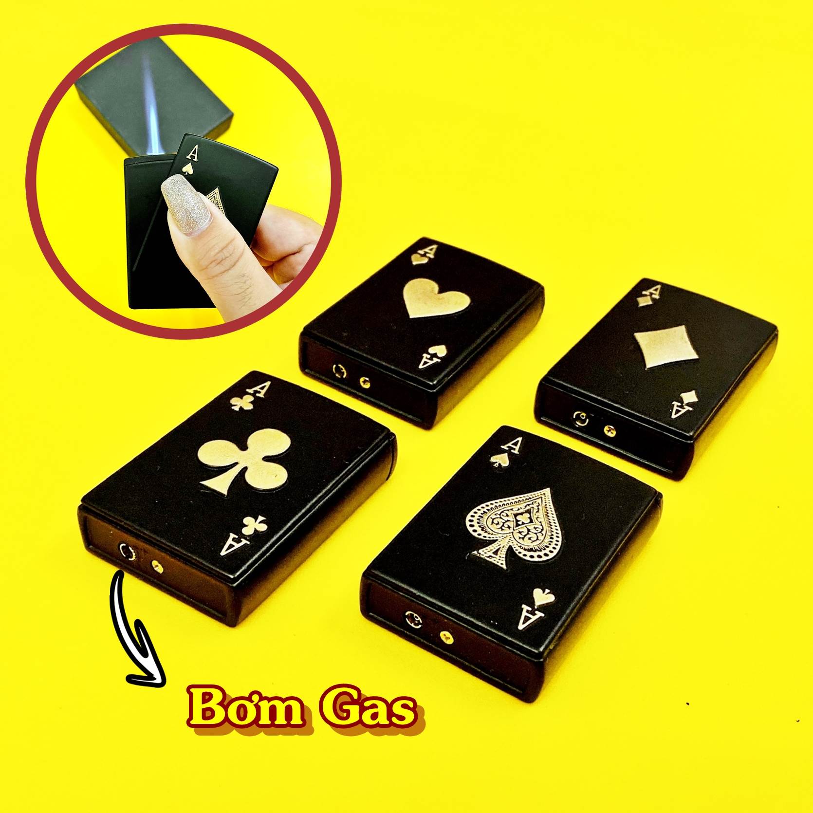 bật lửa lá bài ánh kim lửa khè
