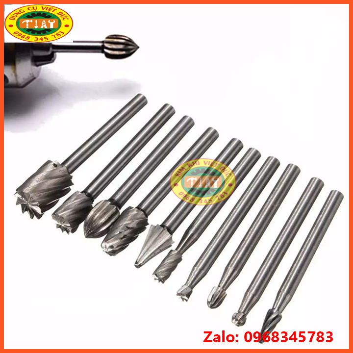 Bộ 10 mũi khắc, mài, làm lũa HSS cao cấp cán 3mm