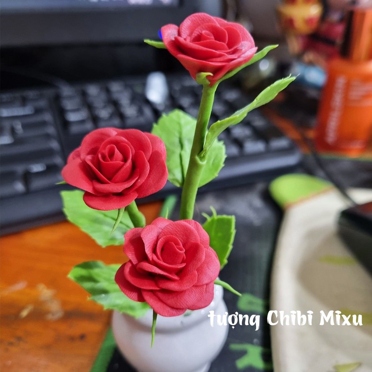 Họa Tiết Hoa Hồng Nổi Bật - Đất Sét Nghệ Thuật Nhật Bản Đỏ/Hồng/Hoa Trang Trí Đĩa Tạo Trang Trí